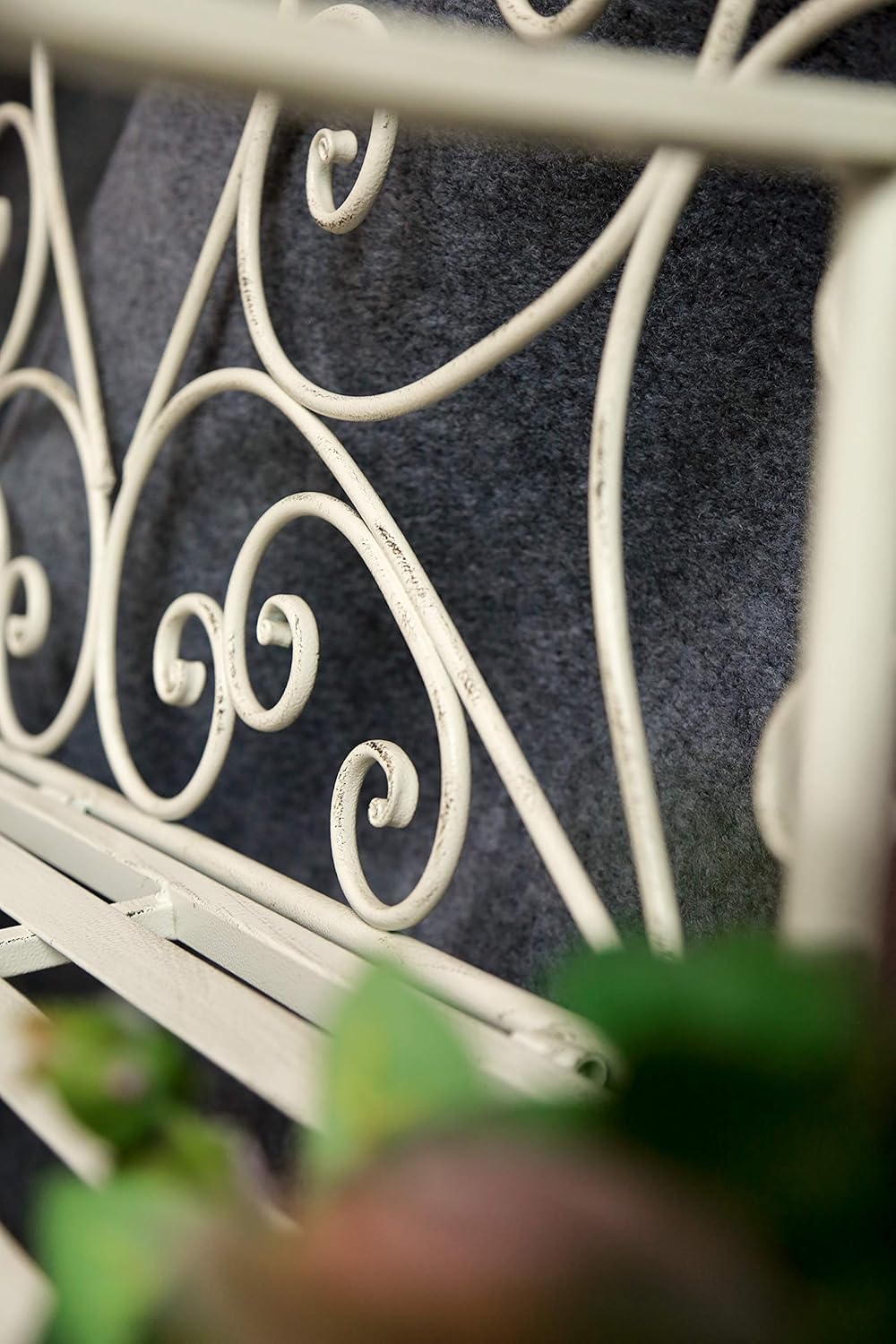 Vintage Metal Garden Bench Foldable Patio Seat White Iron