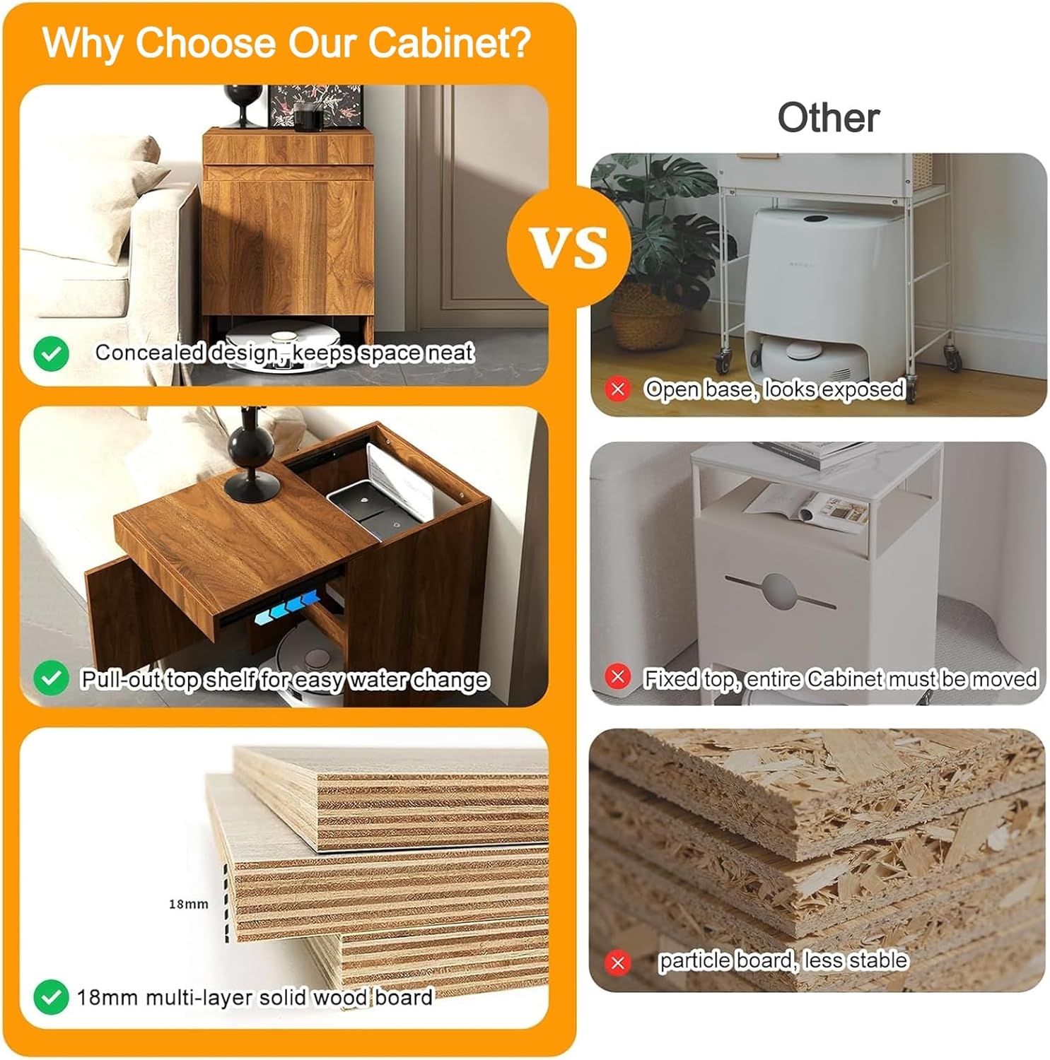 Robot Vacuum Storage Cabinet Hidden Side Table Organizer Pull Out Tray
