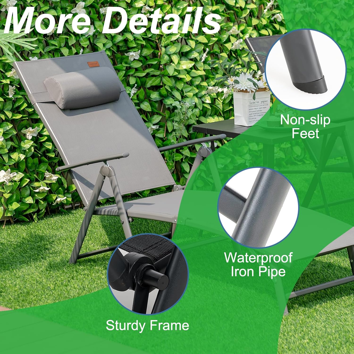 Portable Reclining Sunbed Chair 7 Position Grey