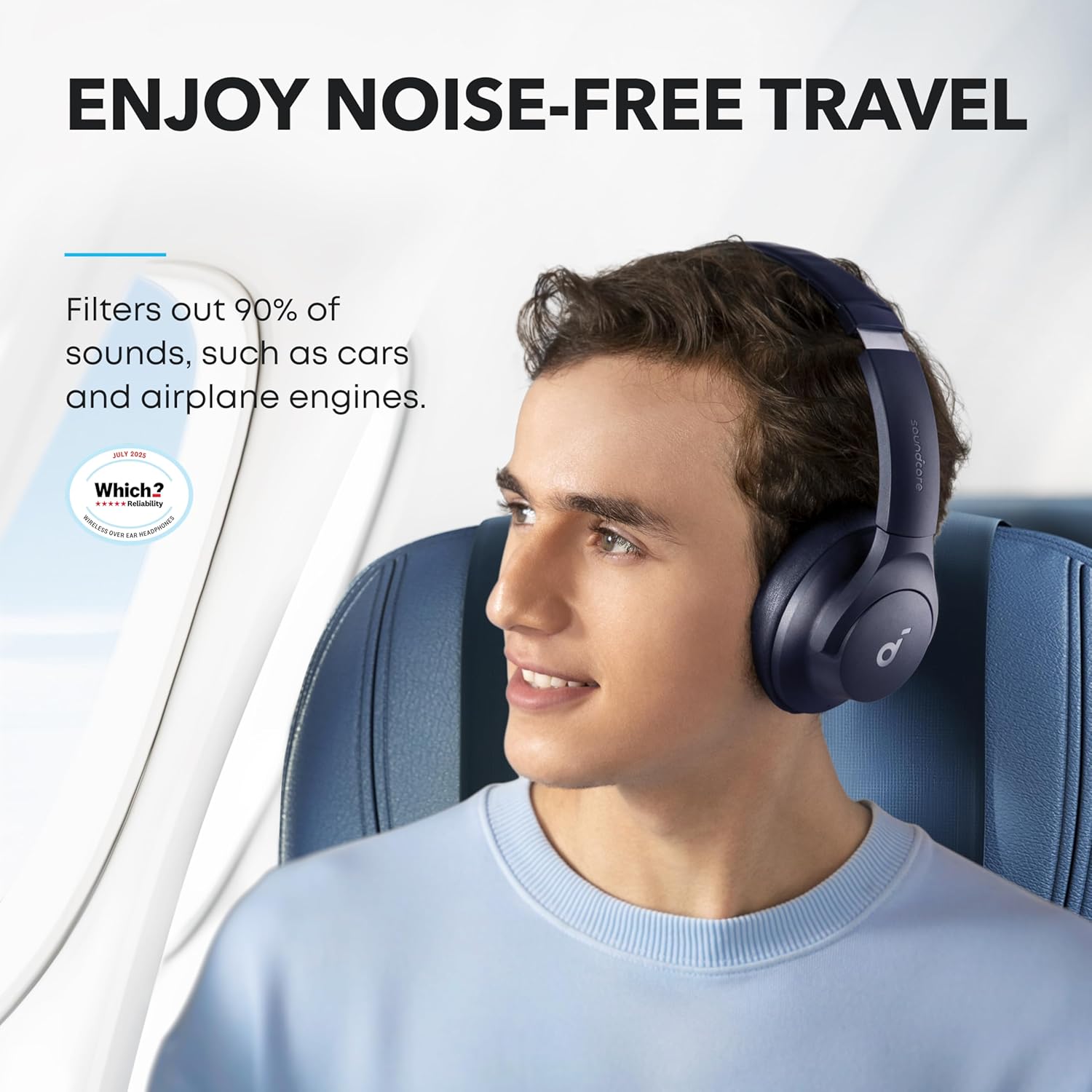 Wireless Hybrid Noise Cancelling Over Ear Headphones 40Hr Battery Blue