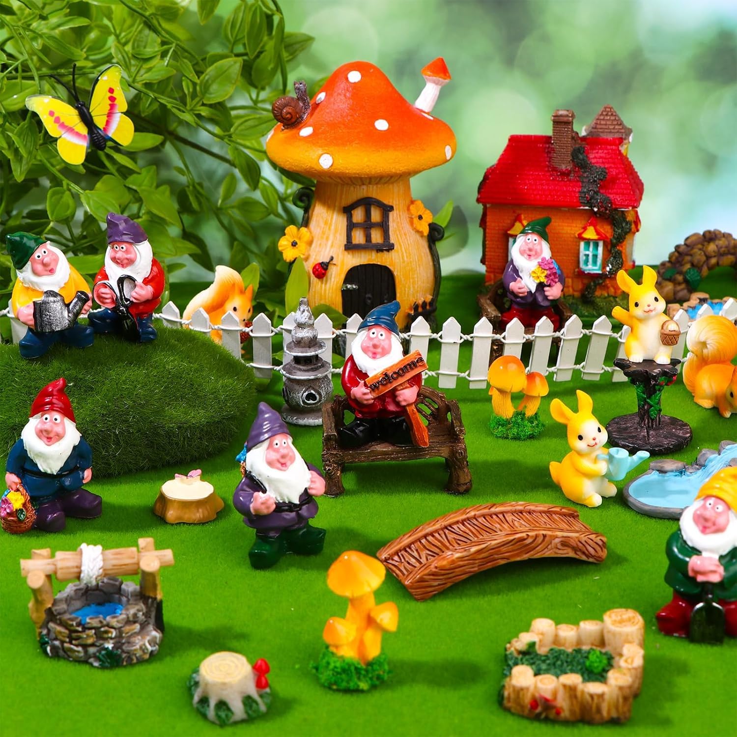 22pcs Mini Fairy Garden Kit Gnome Resin Figurines DIY Decor Set
