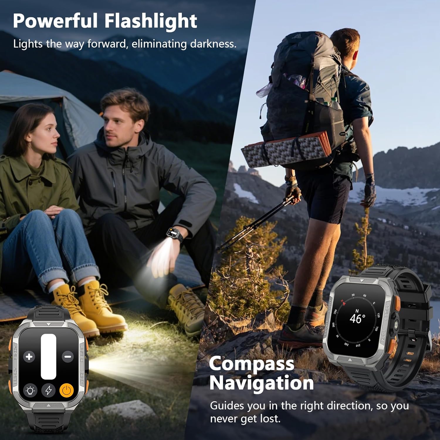 Military Smart Watch GPS Compass 100 Day Battery AI Call