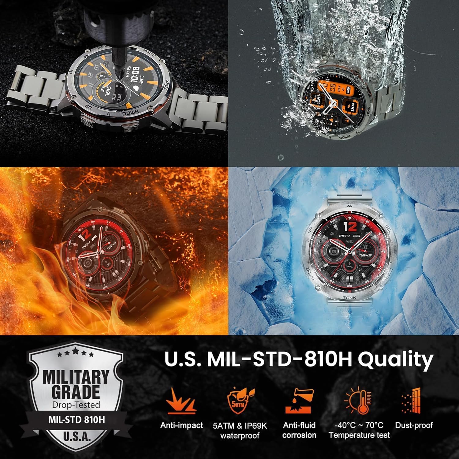 Rugged GPS Smart Watch AMOLED Metal Strap 170 Sport