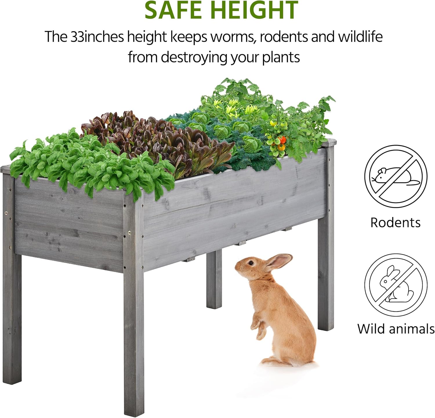 Raised Wooden Garden Bed Grey Elevated Planter Box 120cm