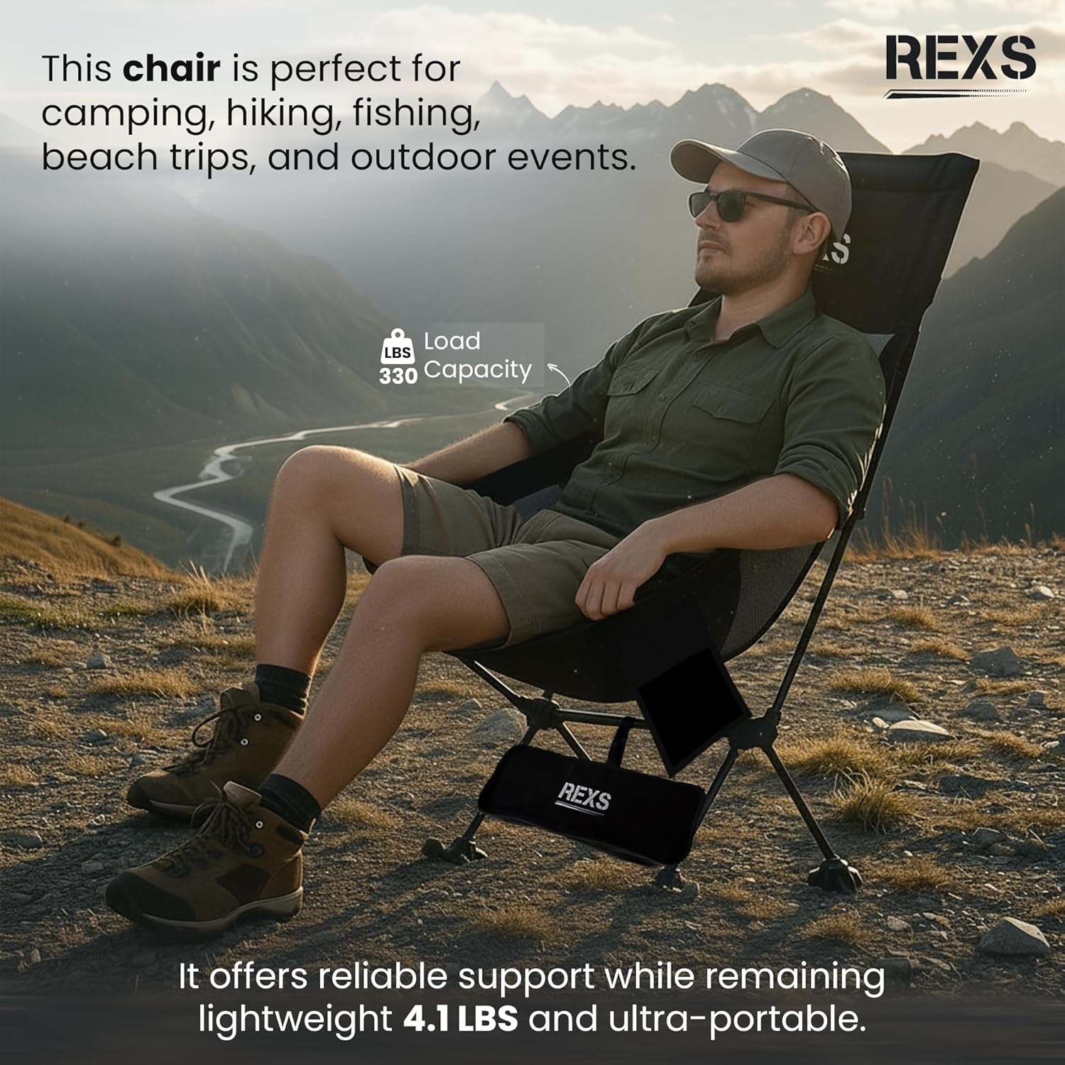Lightweight Folding Camping Chair Compact Outdoor Black