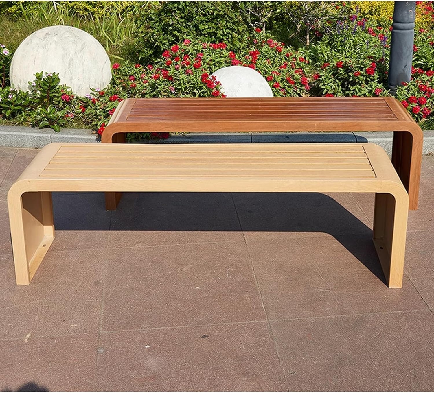 Backless Metal Garden Bench Weatherproof Patio Park Seat Yellow