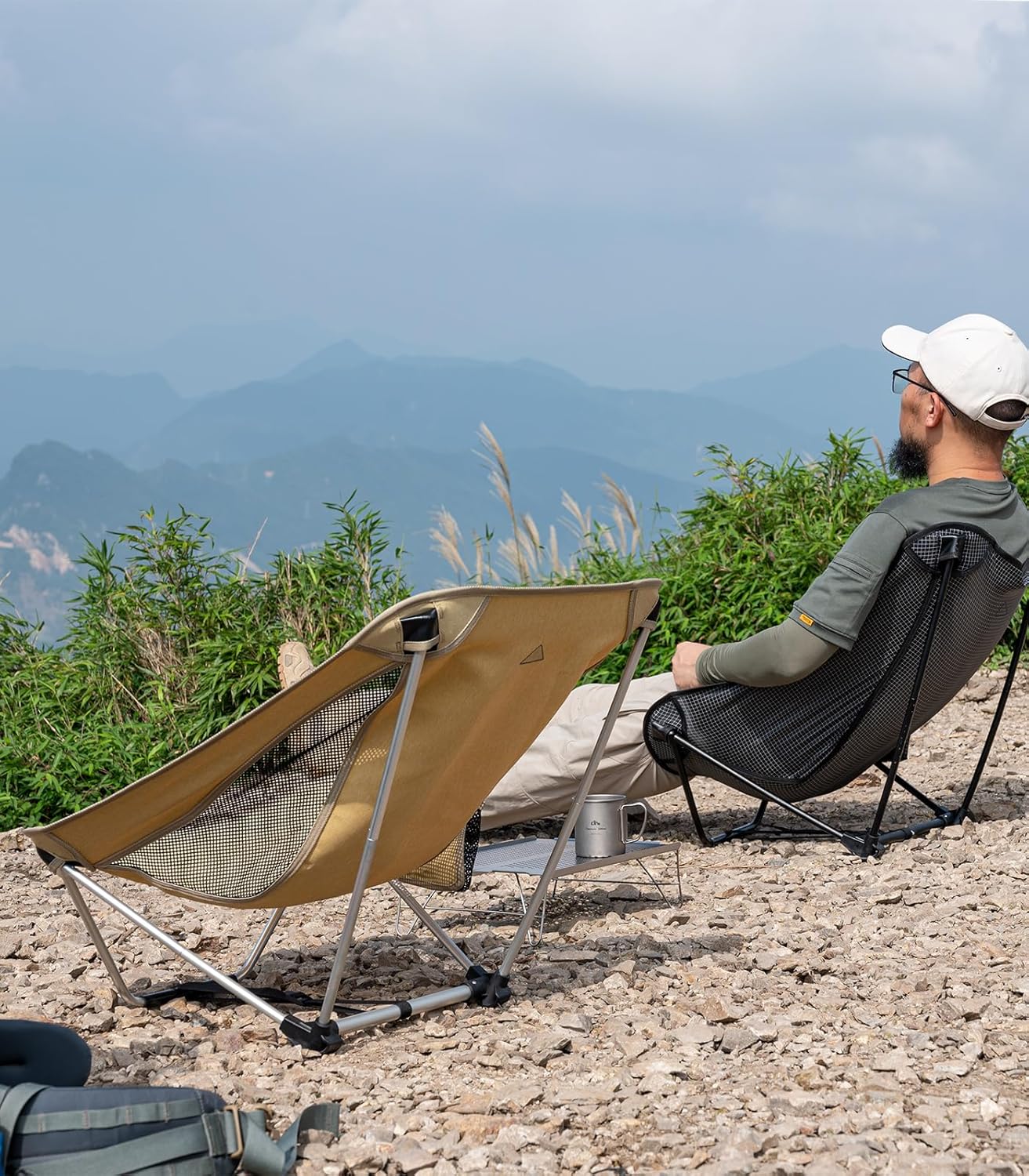 Ultralight Low Camping Chair with Carry Bag Black Grid