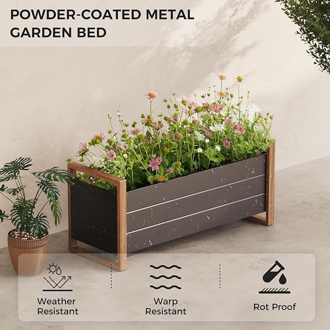 Metal Raised Garden Planter Bed 100cm Green with Drainage