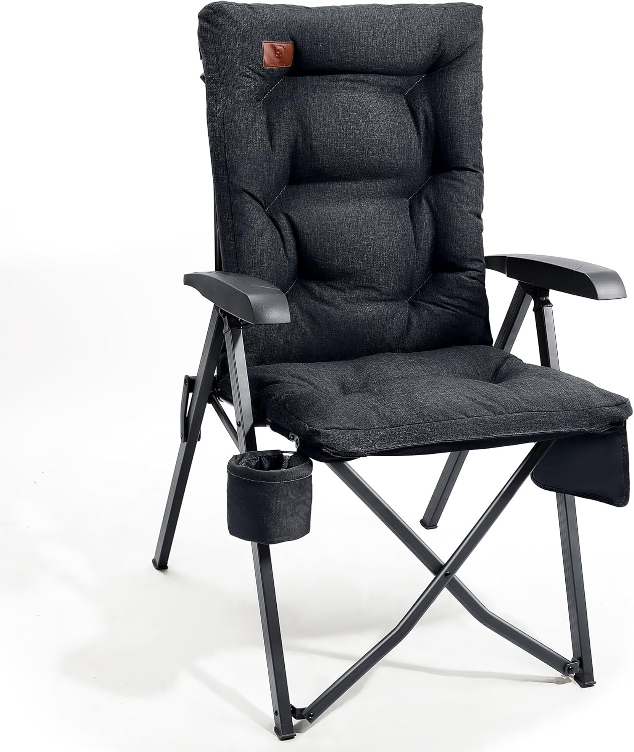 Luxury Reclining Camping Chair High Back Black 150kg