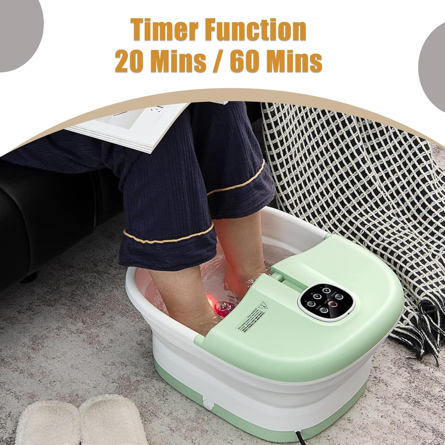 Foldable Foot Spa Massager Heated Bubble Roller Remote Timer