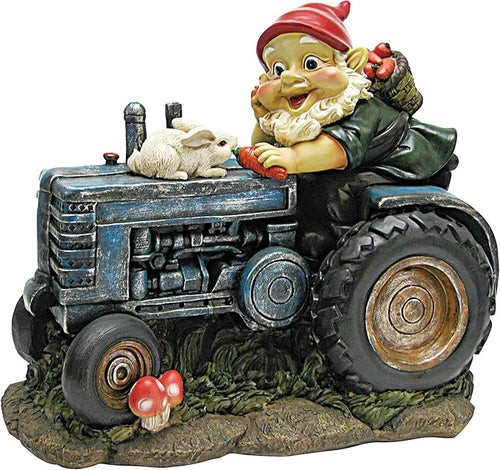 Garden Gnome Statue Bunny Tractor Resin Lawn Decor Outdoor