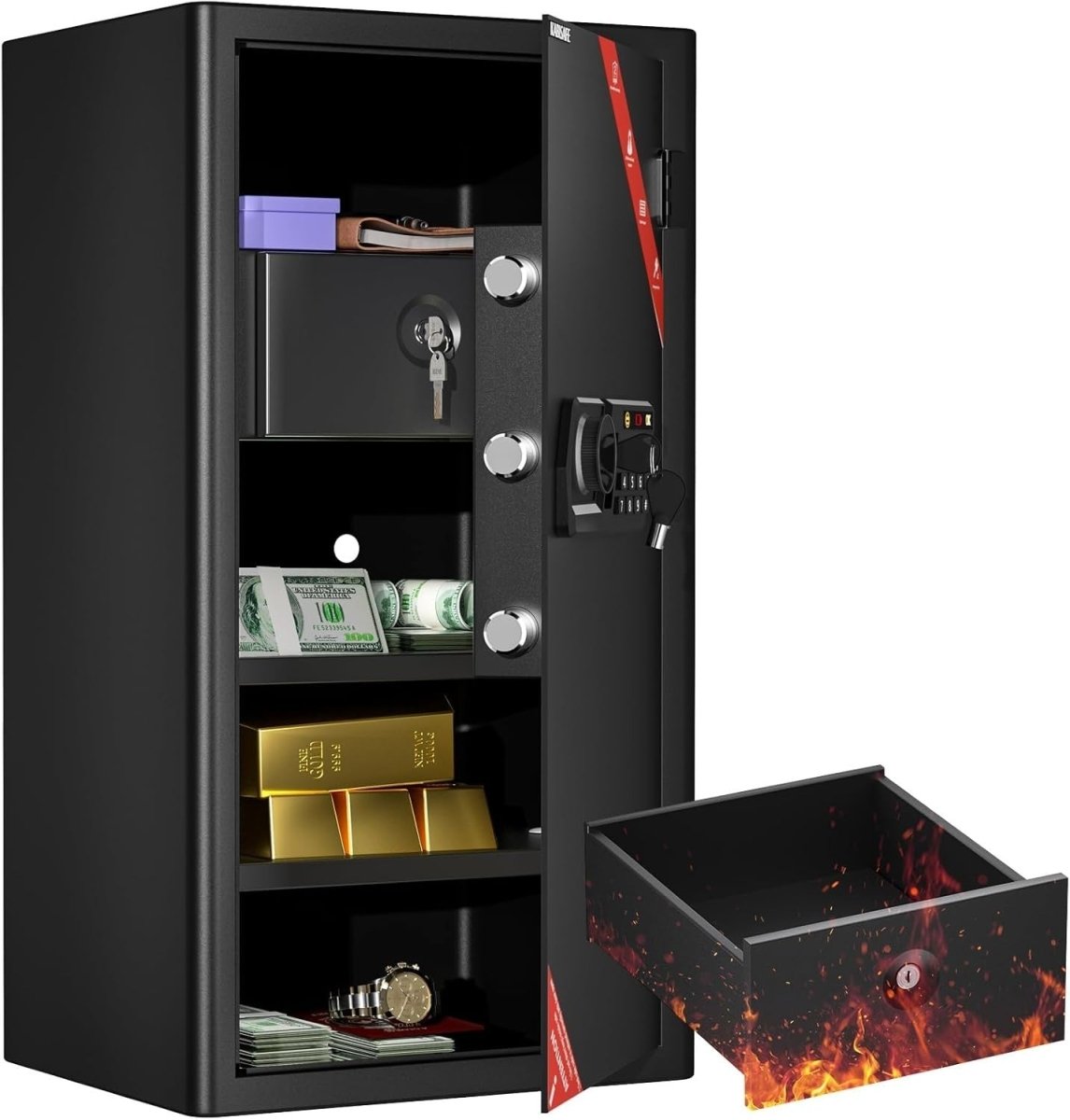 82L Fireproof Safe Box Digital Keypad Security Cabinet with Drawer - Kwikley