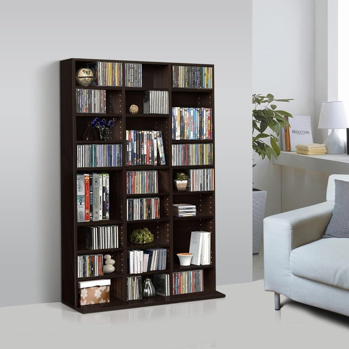 837 CD 396 DVD Storage Cabinet Adjustable Media Shelf Bookcase Brown - Kwikley