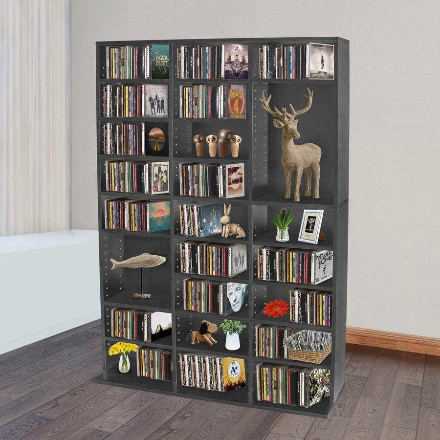 837 CD Storage Cabinet Adjustable Media Shelf DVD Bookcase Black - Kwikley