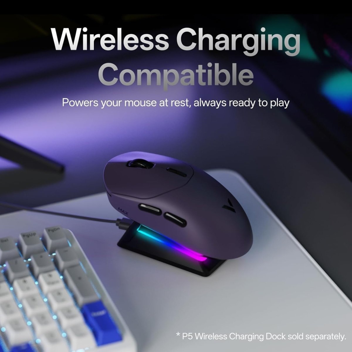 8K Wireless Gaming Mouse 30K DPI 53g 750H Battery 10 Button Purple - Kwikley