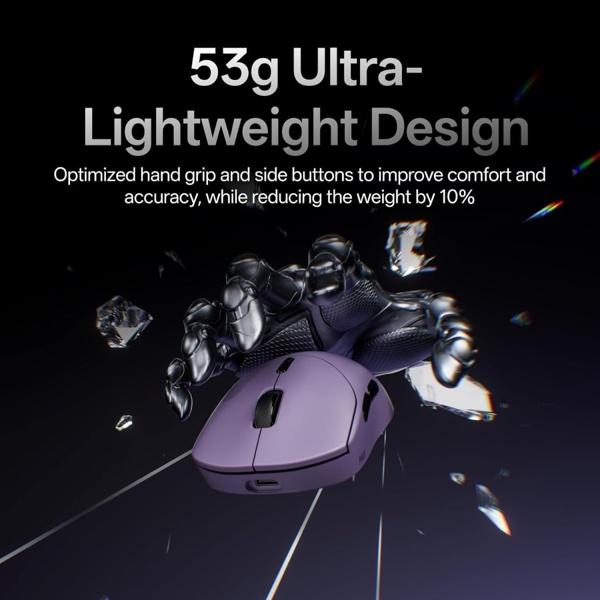 8K Wireless Gaming Mouse 30K DPI 53g 750H Battery 10 Button Purple - Kwikley