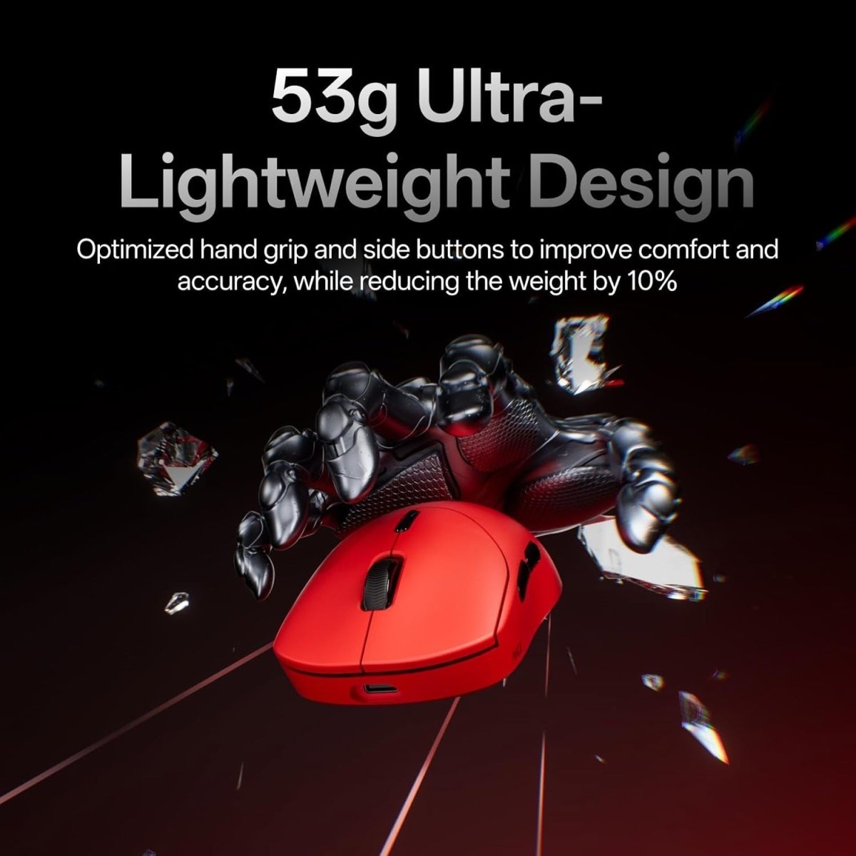 8K Wireless Gaming Mouse 30K DPI 53g 750H Battery 10 Button Red - Kwikley
