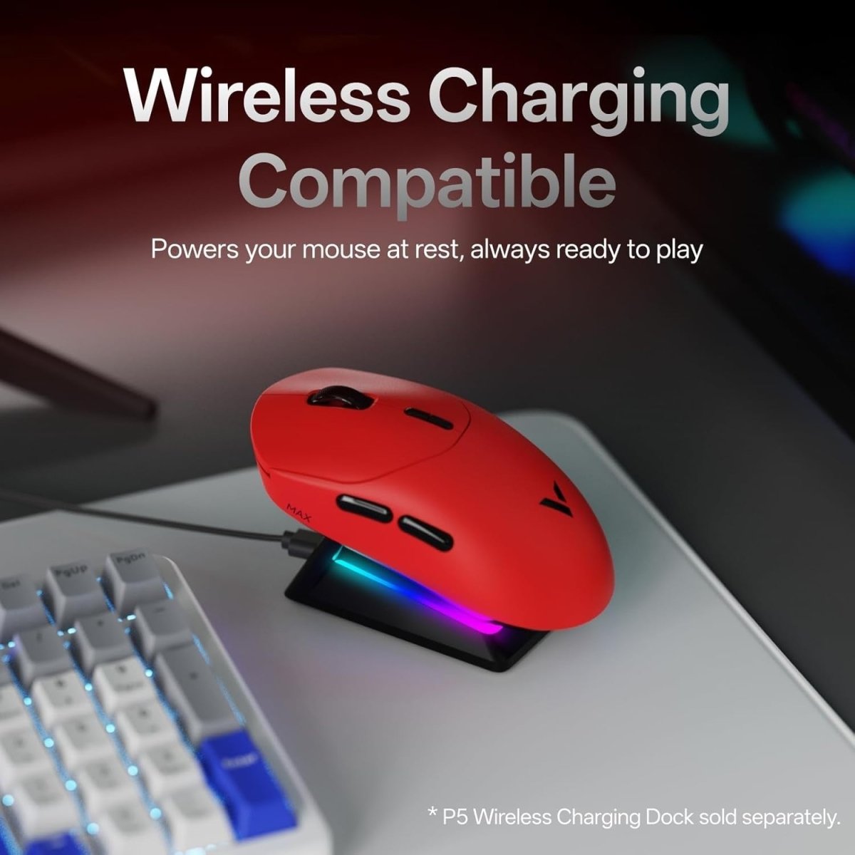 8K Wireless Gaming Mouse 30K DPI 53g 750H Battery 10 Button Red - Kwikley