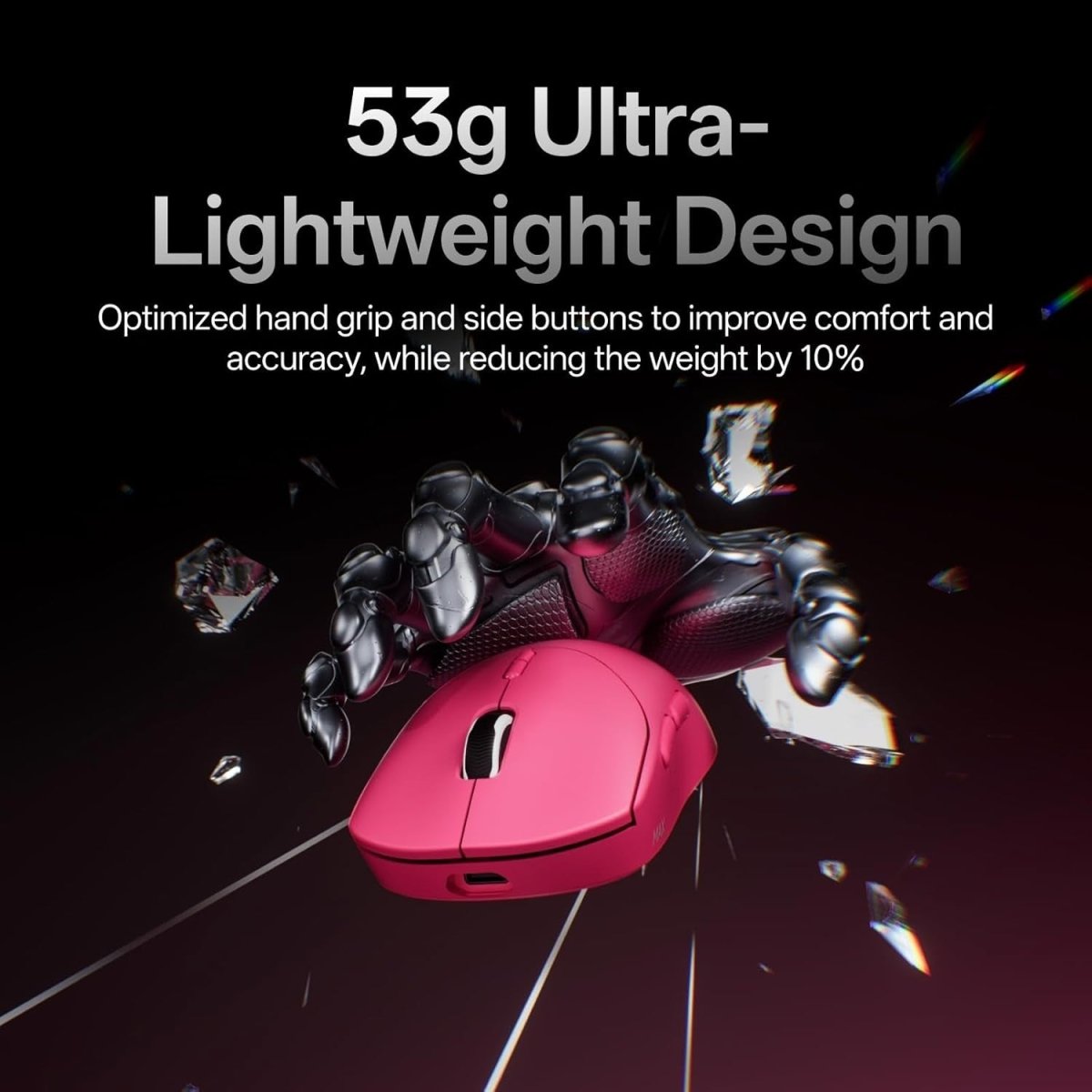 8K Wireless Gaming Mouse 30K DPI 53g Lightweight 750H RGB Pink - Kwikley
