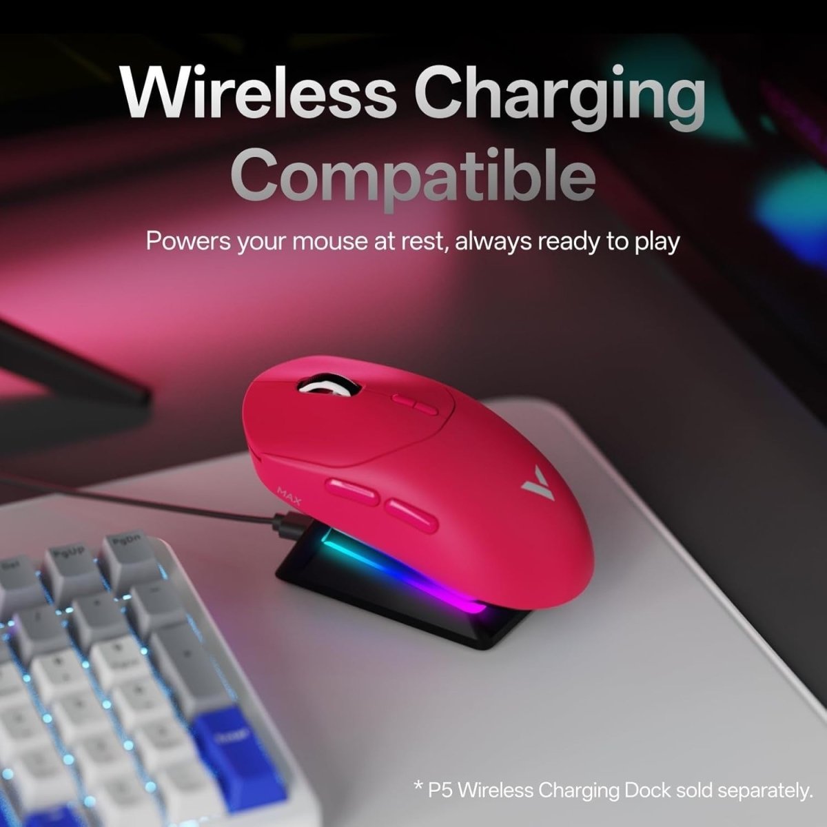 8K Wireless Gaming Mouse 30K DPI 53g Lightweight 750H RGB Pink - Kwikley