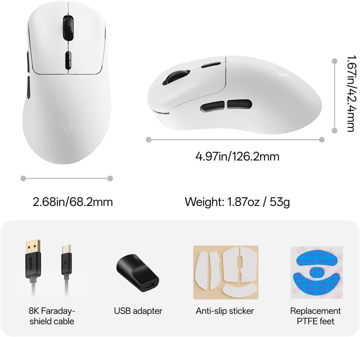 8K Wireless Gaming Mouse 53g Lightweight 30K DPI 750H Battery - Kwikley