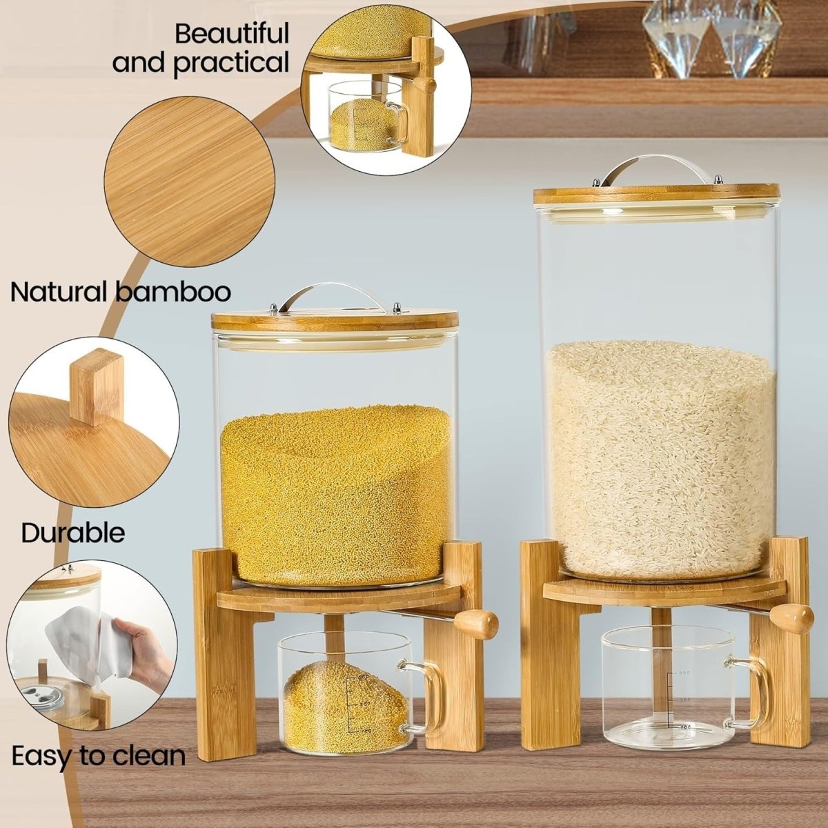 8L Glass Rice Dispenser Airtight Cereal Flour Container - Kwikley