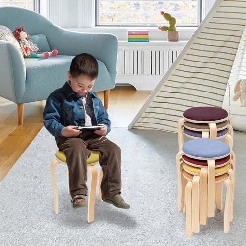 8PCS Stackable Wooden Bar Stools Upholstered Colorful 43cm H Chairs - Kwikley
