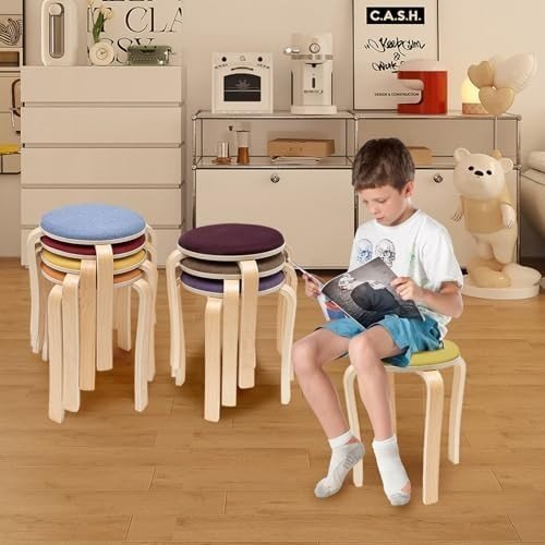 8PCS Stackable Wooden Bar Stools Upholstered Colorful 43cm H Chairs - Kwikley