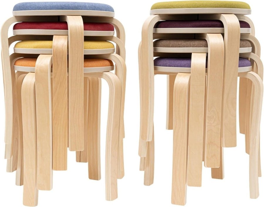 8PCS Stackable Wooden Bar Stools Upholstered Colorful 43cm H Chairs - Kwikley