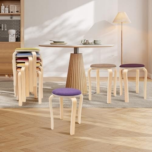 8PCS Stackable Wooden Bar Stools Upholstered Colorful 43cm H Chairs - Kwikley