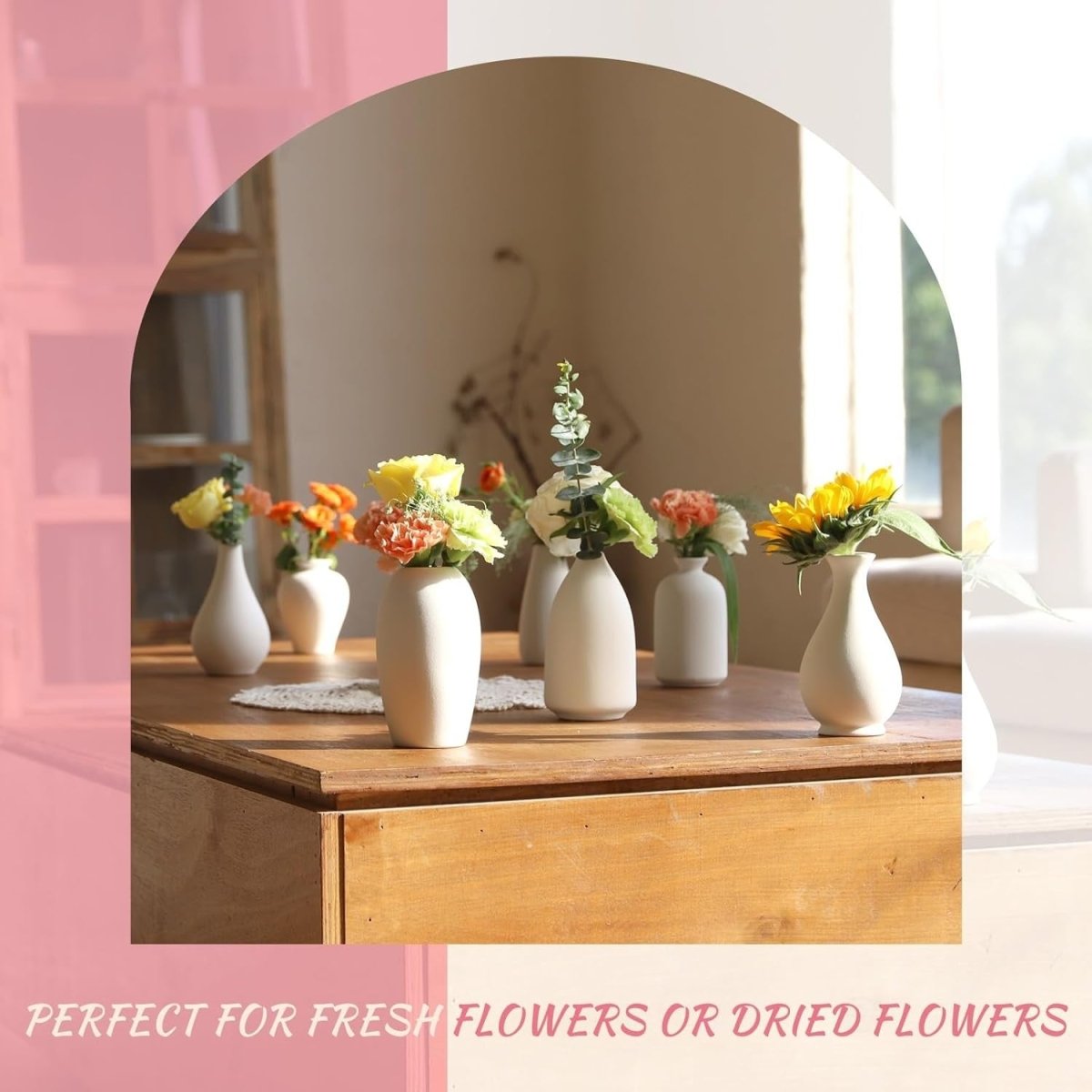 8pcs White Ceramic Vase Set Modern Minimal Floral Table Home Decor - Kwikley