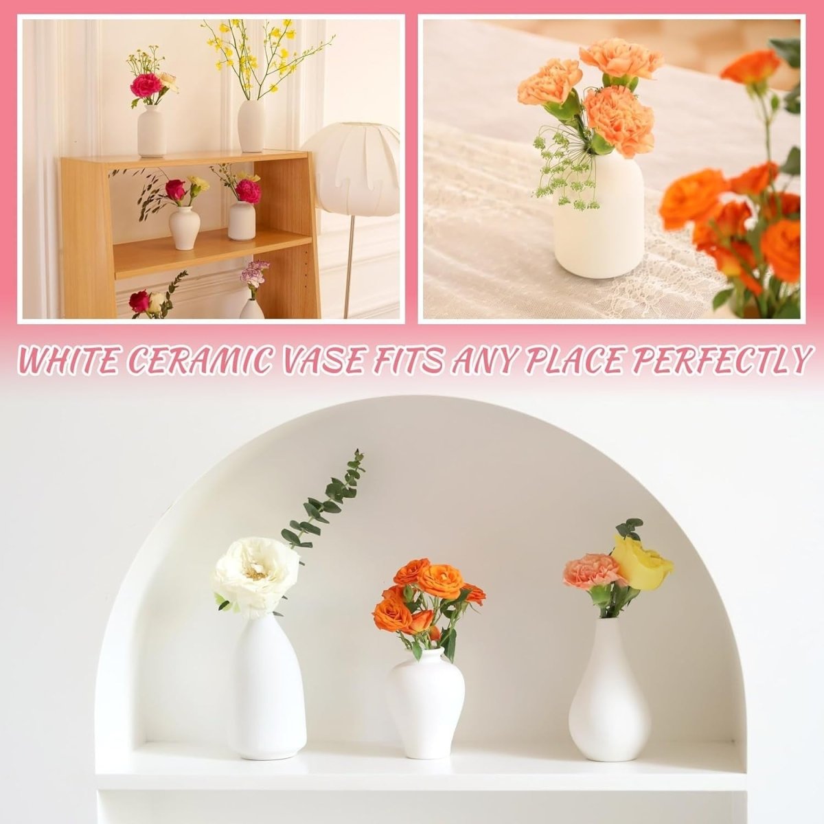 8pcs White Ceramic Vase Set Modern Minimal Floral Table Home Decor - Kwikley