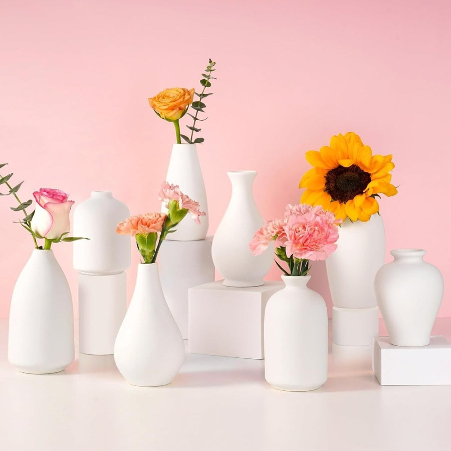 8pcs White Ceramic Vase Set Modern Minimal Floral Table Home Decor - Kwikley