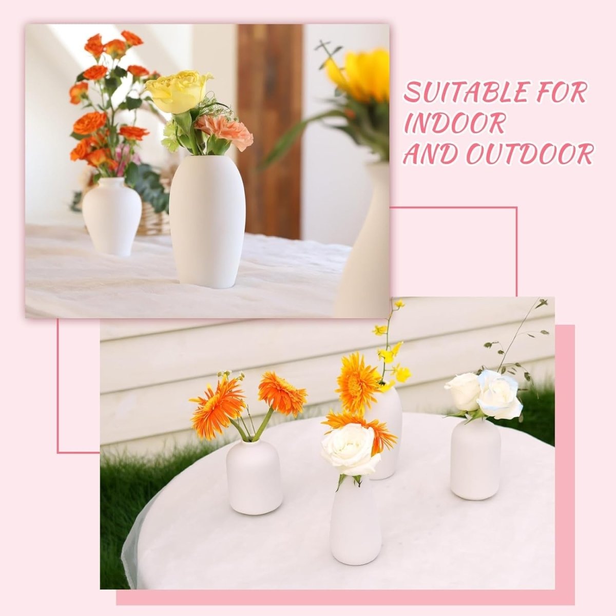 8pcs White Ceramic Vase Set Modern Minimal Floral Table Home Decor - Kwikley