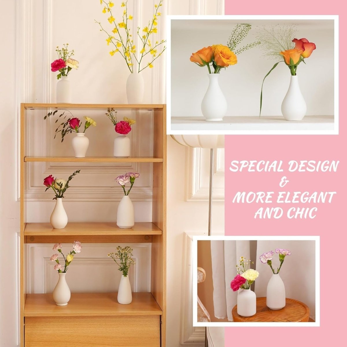 8pcs White Ceramic Vase Set Modern Minimal Floral Table Home Decor - Kwikley