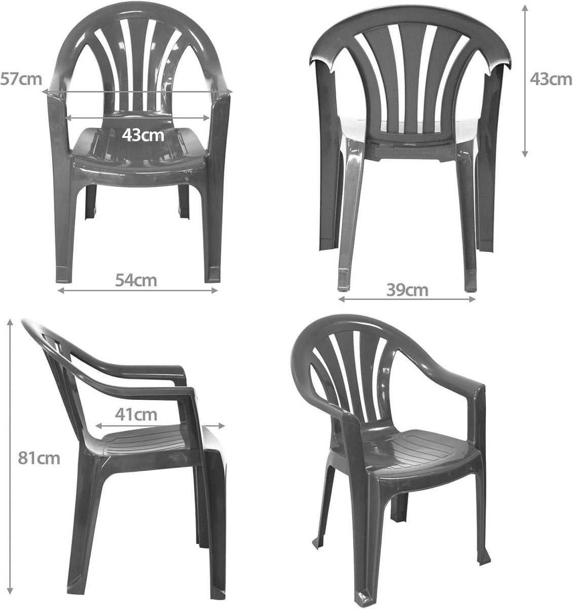 8x Stackable Plastic Garden Chairs Grey Patio Outdoor - Kwikley