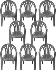 8x Stackable Plastic Garden Chairs Grey Patio Outdoor - Kwikley