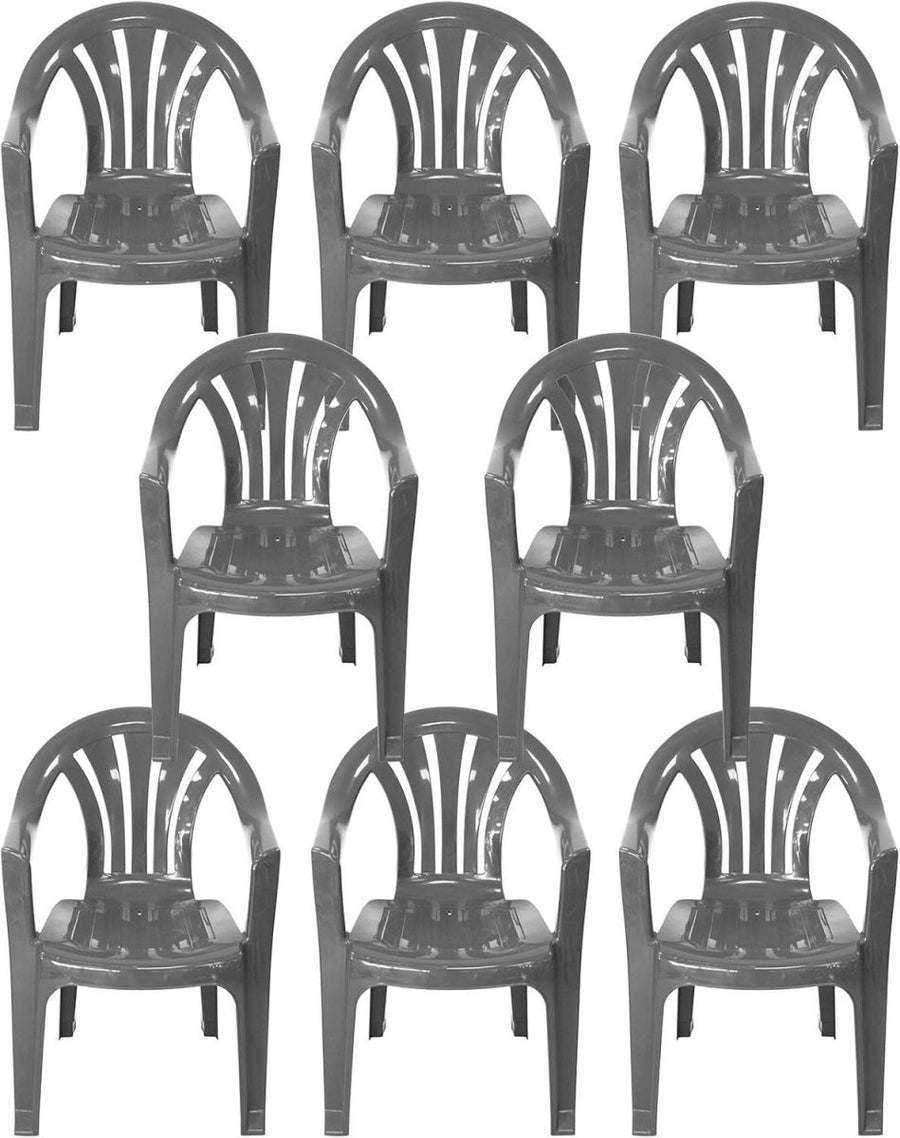 8x Stackable Plastic Garden Chairs Grey Patio Outdoor - Kwikley