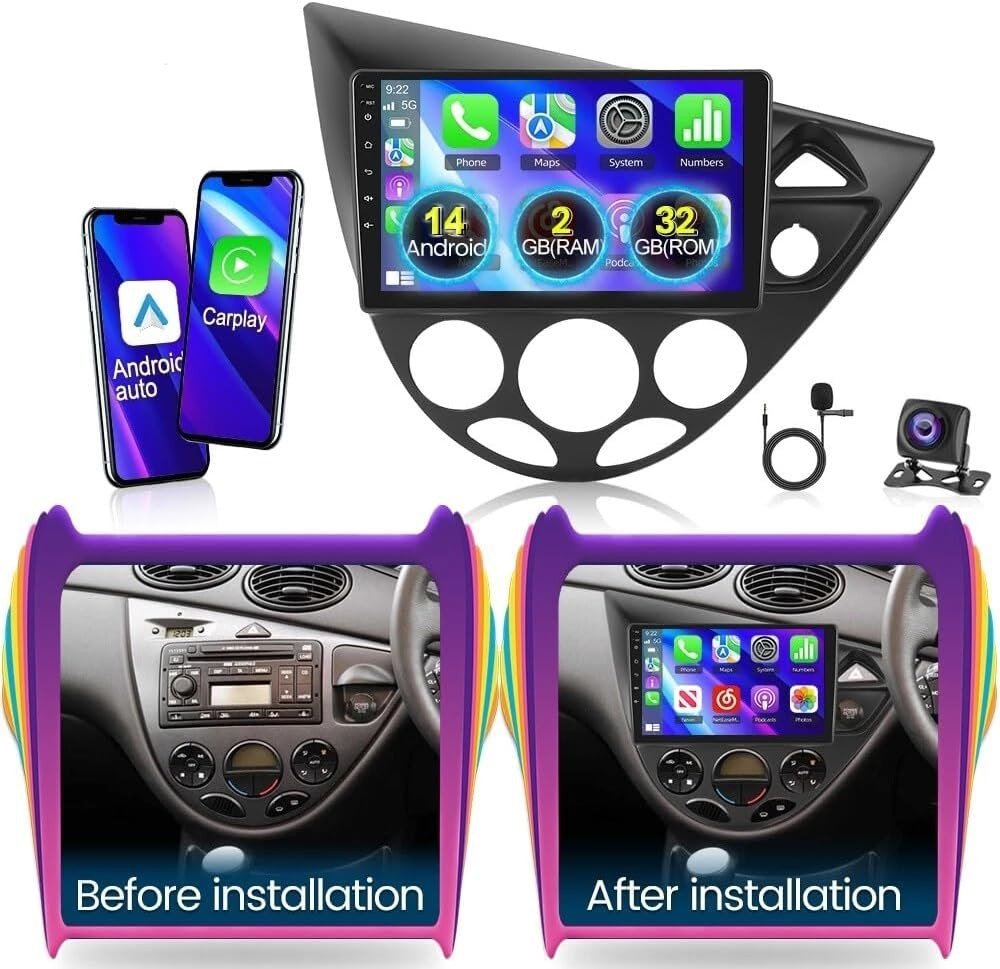 9" Android 14 Car Stereo Ford Focus MK1 Wireless Carplay Android Auto - Kwikley
