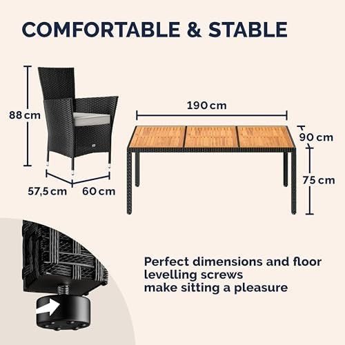 9 Piece Rattan Garden Dining Set 190x90 Table 8 Stackable Chairs Cushions - Kwikley