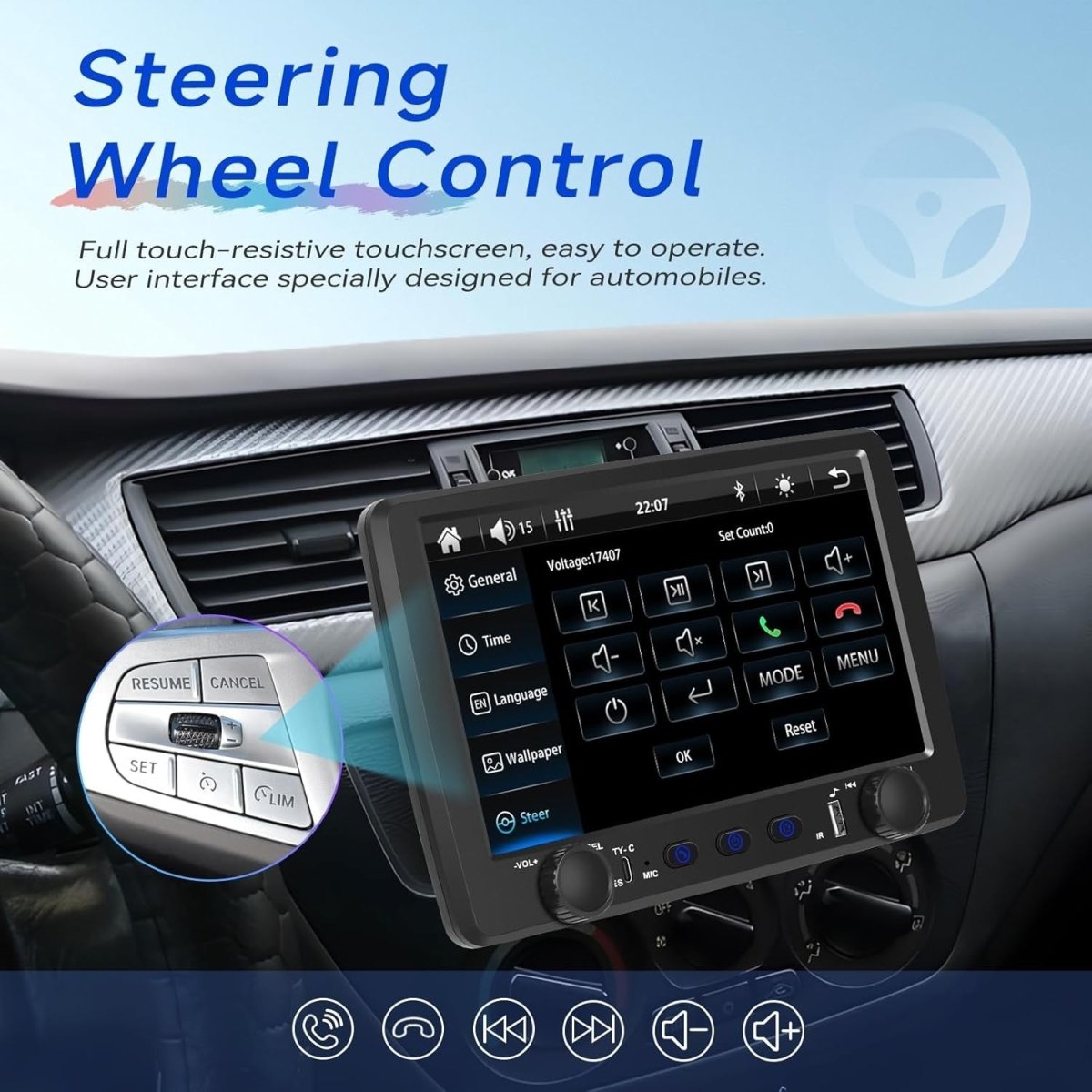 9" Touch Screen Car Stereo 1DIN Bluetooth CarPlay FM - Kwikley