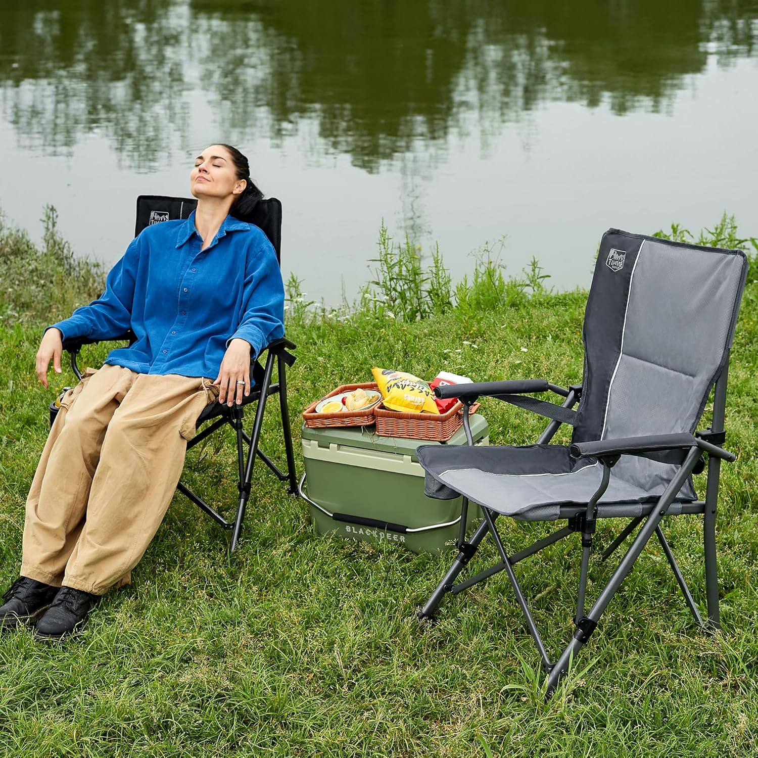 Folding Camping Chair 150KG High Back Lumbar Support Seat