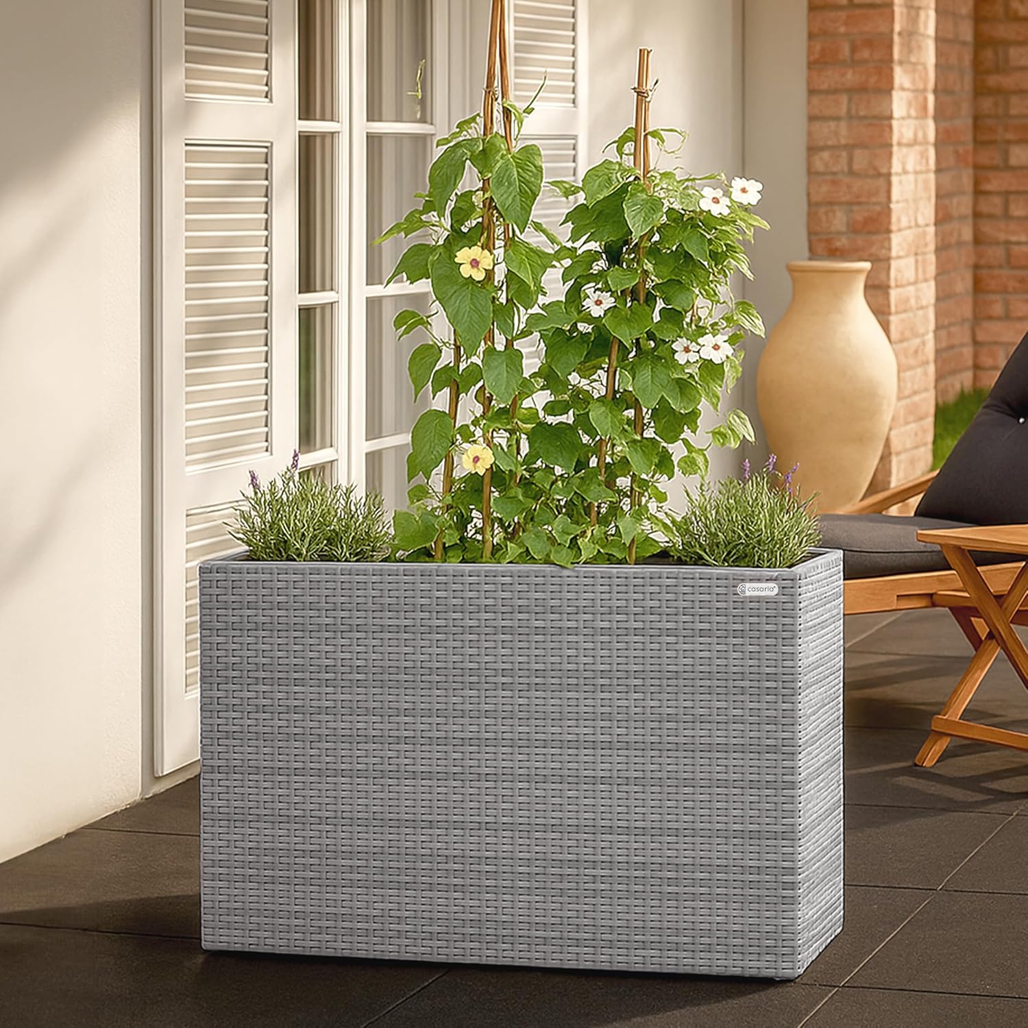 Large Tall Rattan Planter Box 95cm Grey with 4 Inner Pots