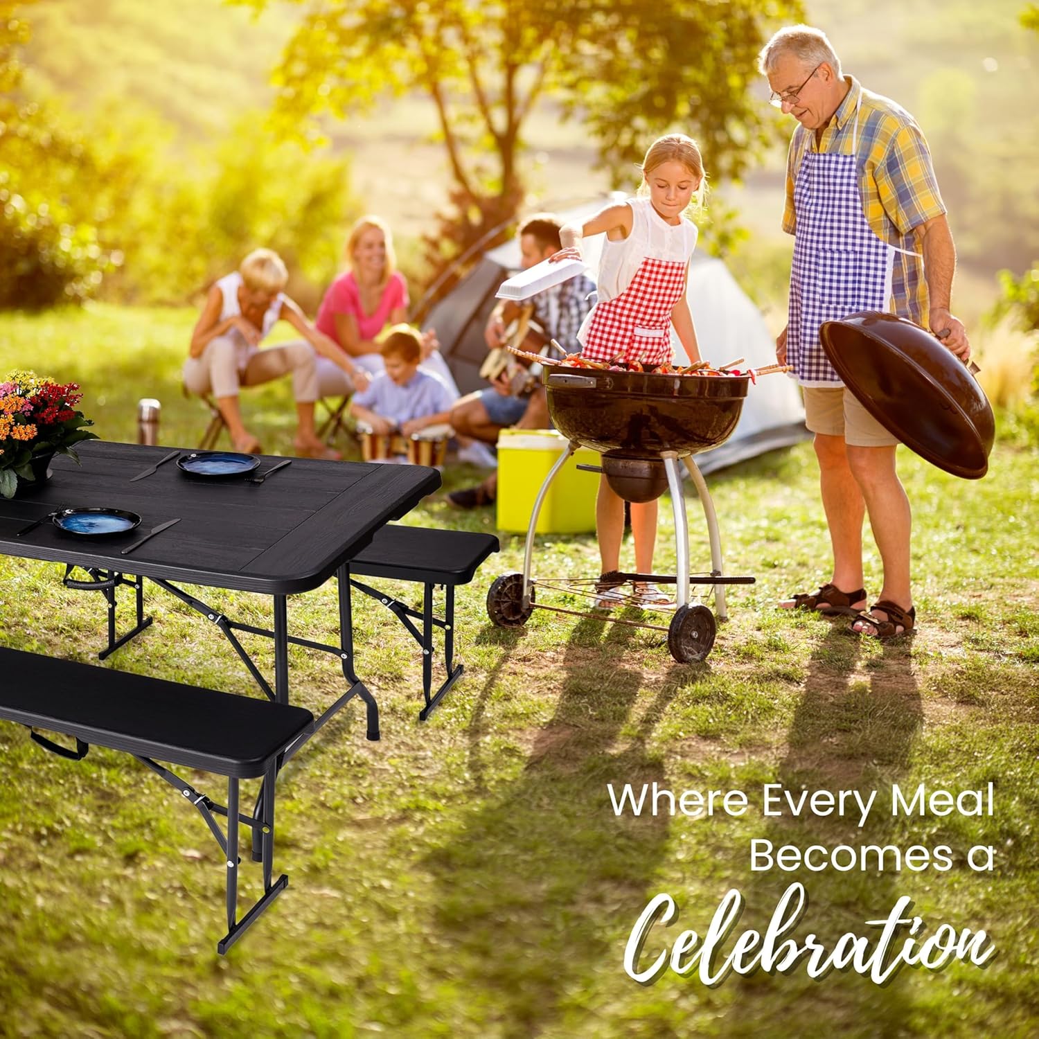 6ft Folding Table & Bench Set Portable Picnic Party BBQ Set