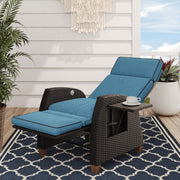 Luxury Wicker Recliner Chair Peacock Blue Cushion