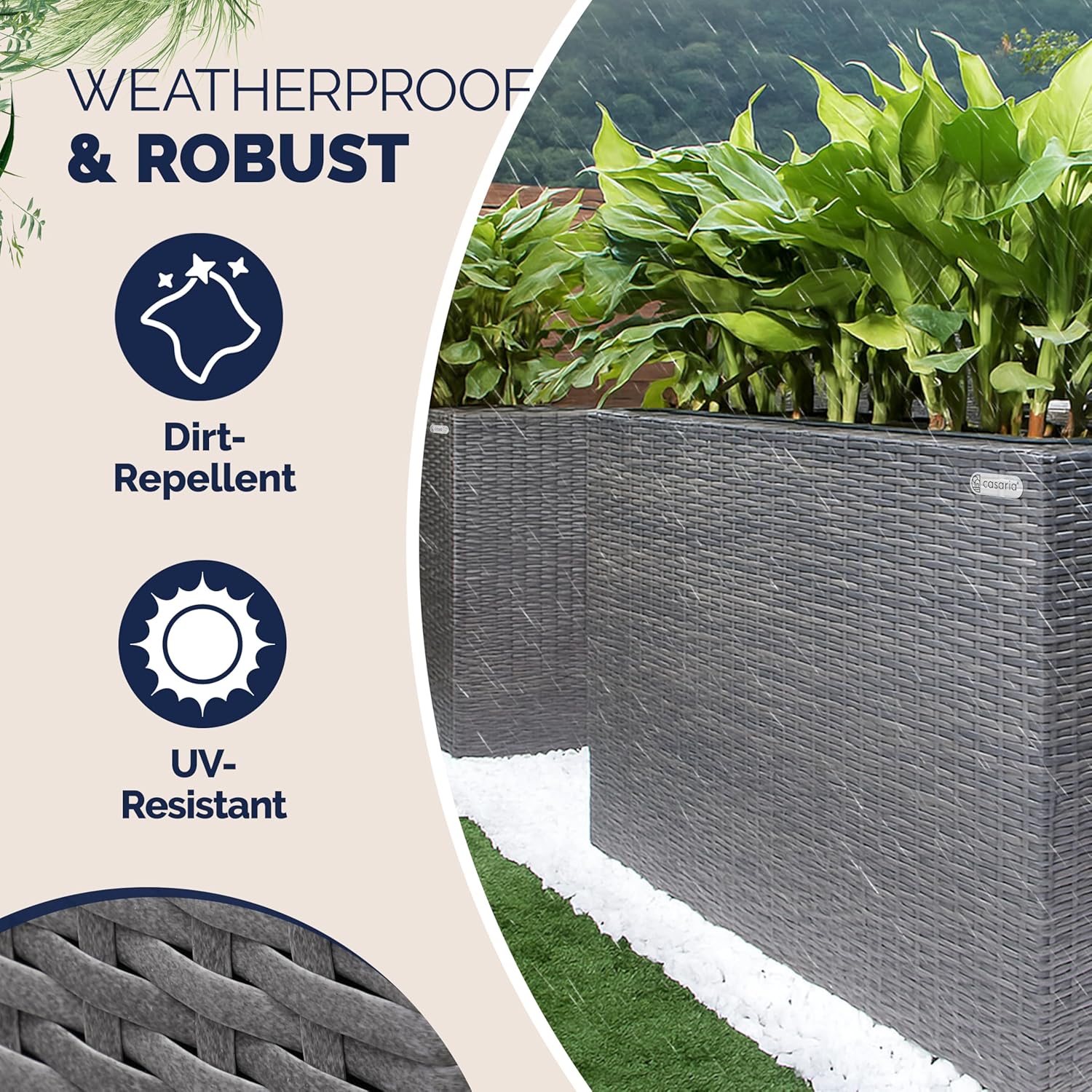 Large Tall Rattan Planter Box 83cm Grey with 3 Inner Pots
