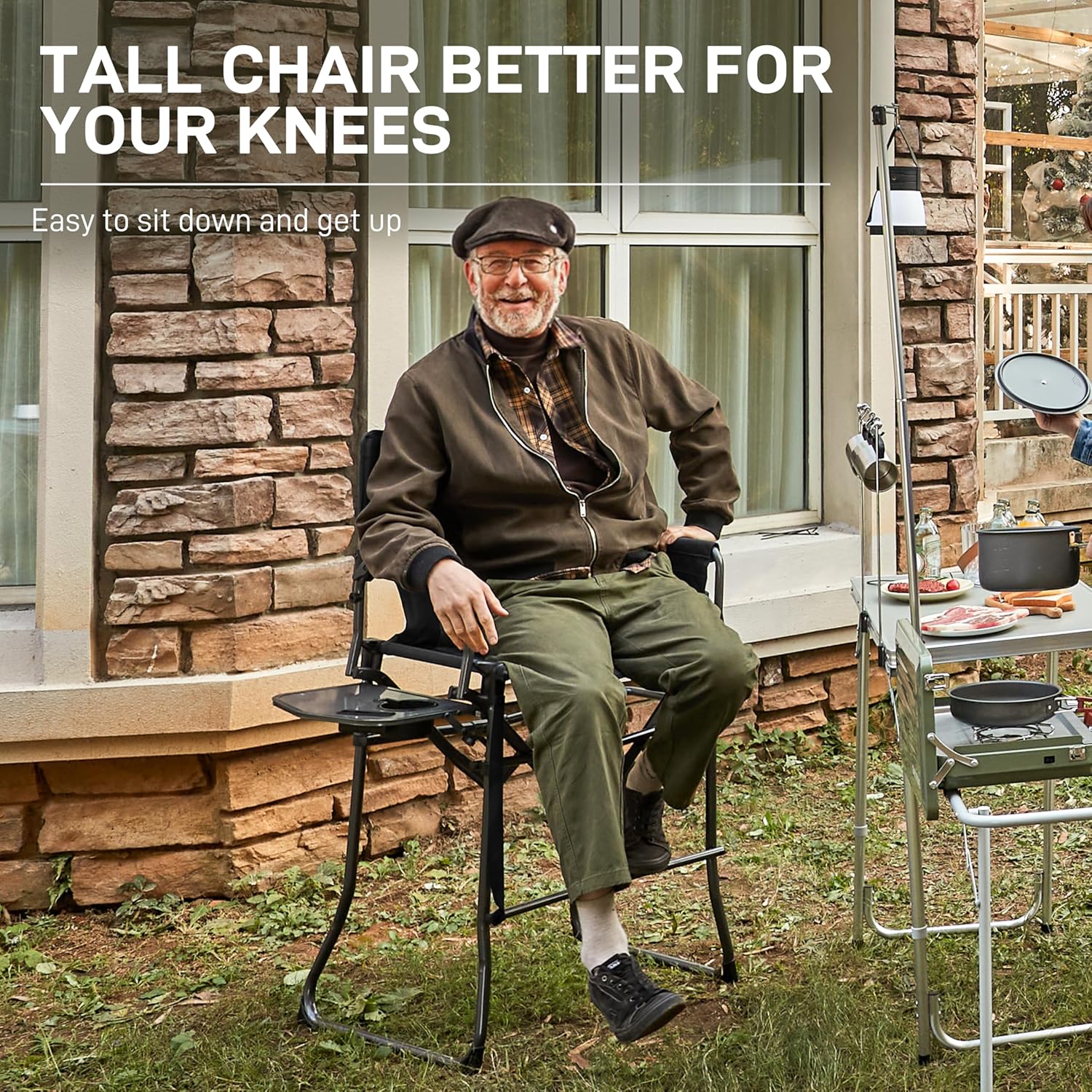 Tall Folding Directors Chair with Side Table Portable