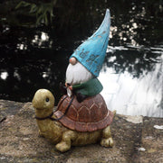 Garden Gnome Tortoise Ornament 23cm Resin Hand Painted Decor
