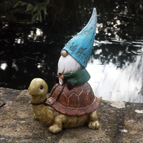 Garden Gnome Tortoise Ornament 23cm Resin Hand Painted Decor