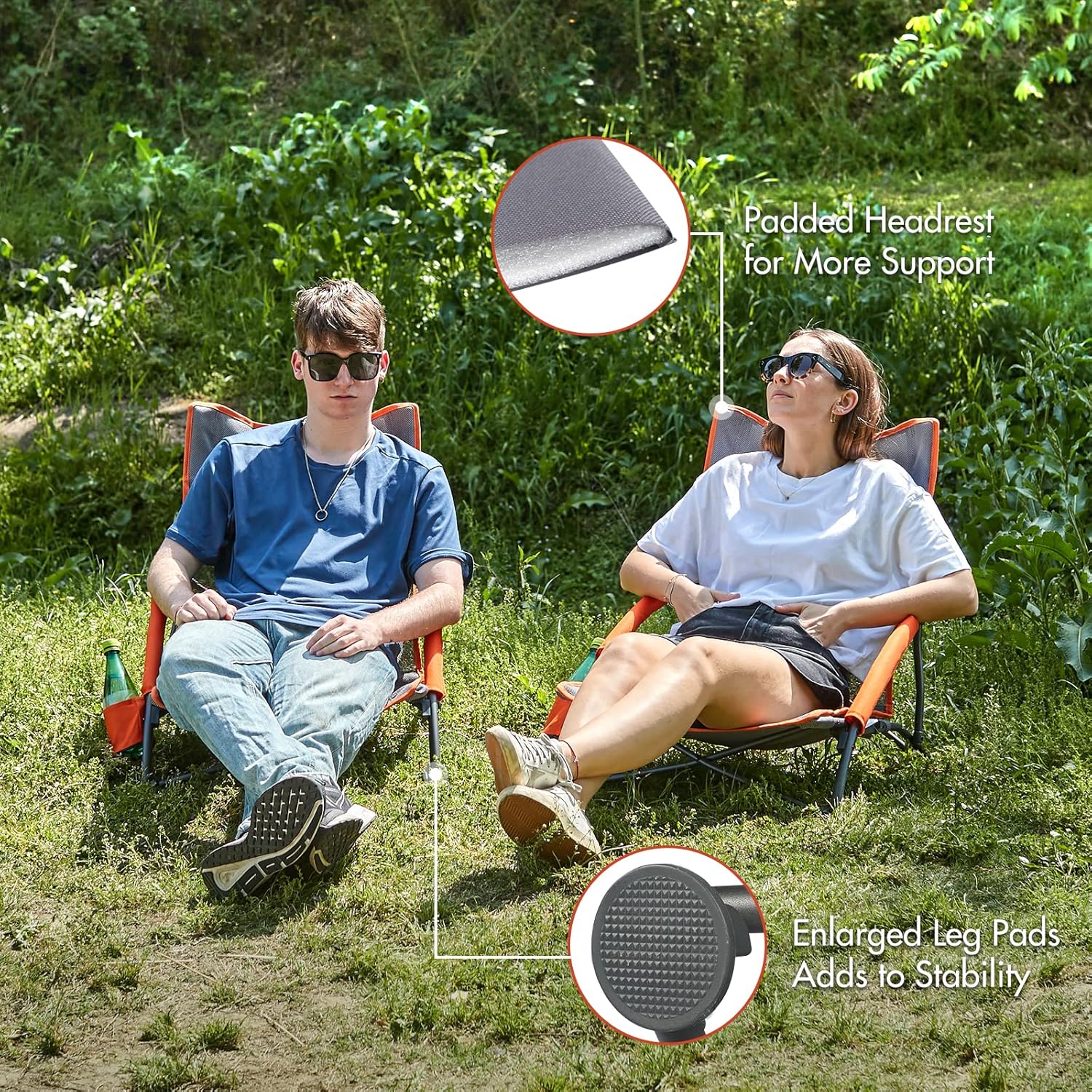 Low Beach Chairs 2 Pack Folding Lightweight Cup Holder Seats